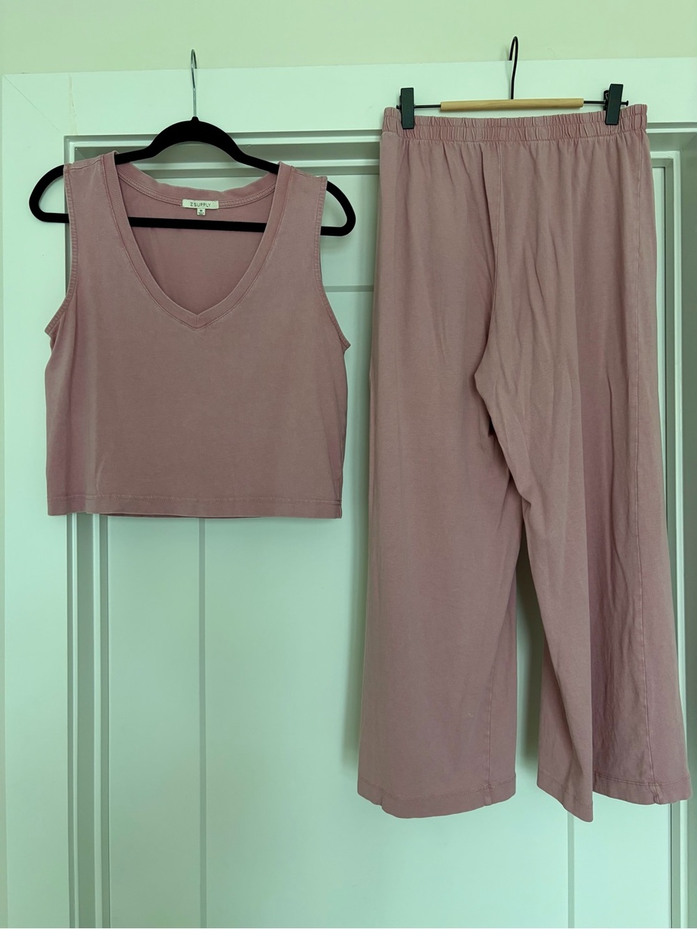 Z Supply Dusty Mauve V-Neck Crop Tank & Wide-Leg Pants Set